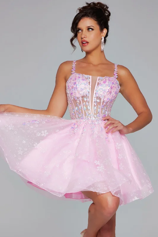 Elegant off-the-shoulder dresses for cocktail parties -Applique Short Sleeveless A-line Dress by Jovani 40501 Elegant off-the-shoulder dresses for cocktail parties -Applique Short Sleeveless A-line Dress by Jovani 40501