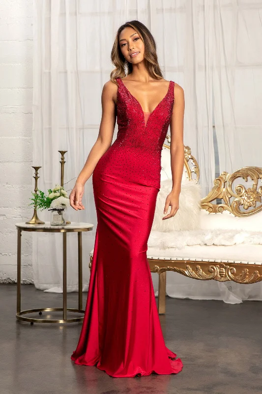 cocktail dresses with puffed sleeves for vintage flair --Beaded V-Neck Mermaid Dress by Elizabeth K GL3037 cocktail dresses with puffed sleeves for vintage flair --Beaded V-Neck Mermaid Dress by Elizabeth K GL3037