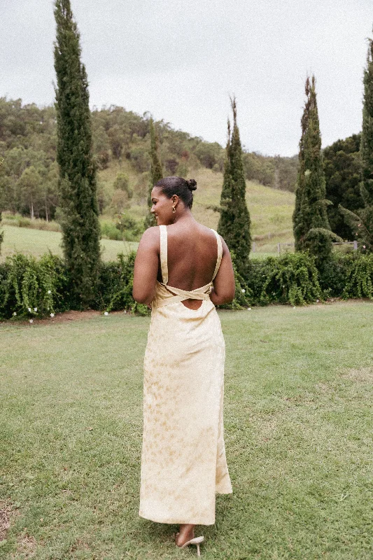 bridesmaid dresses with open backs for summer weddings --Malie Maxi Dress - Lemon