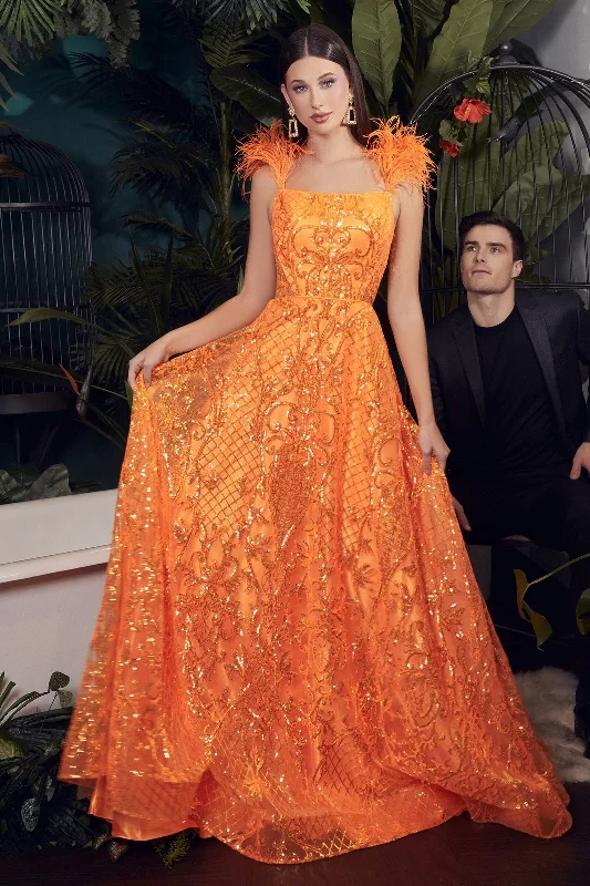 formal dresses with side slits for ease of movement --Sleeveless Feather Ball Gown by Ladivine KV1076 formal dresses with side slits for ease of movement --Sleeveless Feather Ball Gown by Ladivine KV1076