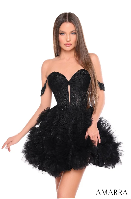 Graduation dresses for evening ceremonies with sophisticated designs -Short Off Shoulder Ruffled A-line Dress by Amarra 88064 Graduation dresses for evening ceremonies with sophisticated designs -Short Off Shoulder Ruffled A-line Dress by Amarra 88064