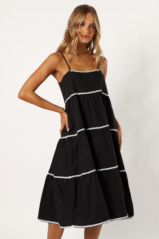 Spring dresses with pockets for added convenience -Loella Tiered Midi Dress - Black