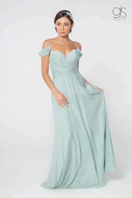 bridesmaid dresses with chiffon pleats for elegant movement --Ruched Long A-line Cold Shoulder Dress by Elizabeth K GL2824 bridesmaid dresses with chiffon pleats for elegant movement --Ruched Long A-line Cold Shoulder Dress by Elizabeth K GL2824