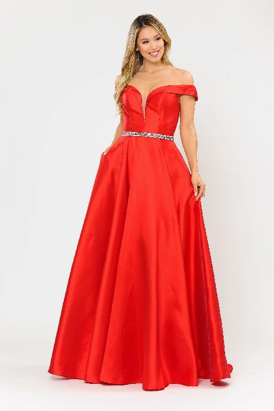 bridesmaid dresses with ruched waistbands for plus size --Long Mikado Off the Shoulder Dress by Poly USA 8686 bridesmaid dresses with ruched waistbands for plus size --Long Mikado Off the Shoulder Dress by Poly USA 8686