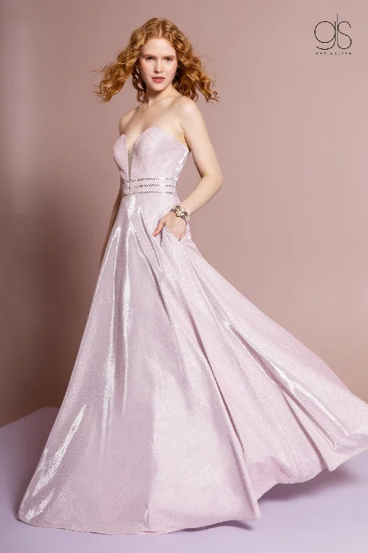 cocktail dresses with mesh sleeves for subtle coverage --Pink Long Strapless Glitter A-Line Dress by Elizabeth K GL2674 cocktail dresses with mesh sleeves for subtle coverage --Pink Long Strapless Glitter A-Line Dress by Elizabeth K GL2674