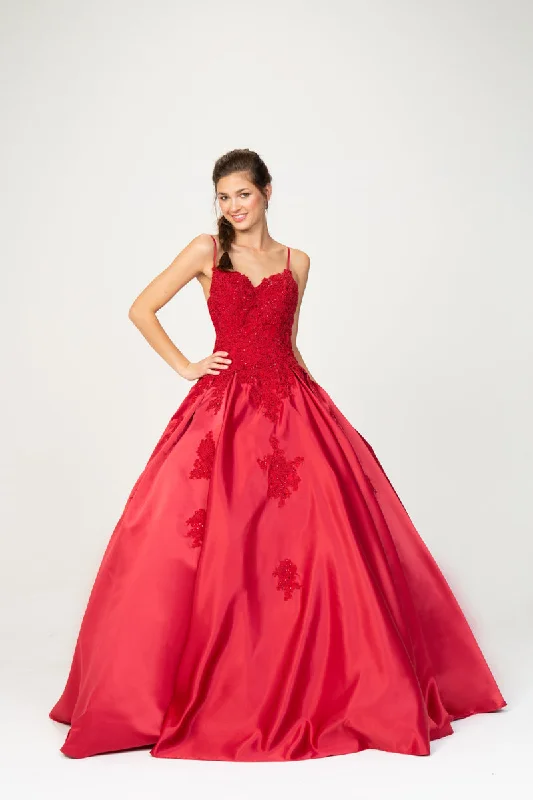 cocktail dresses with high-low skirts for trendy looks --Applique Satin Sleeveless A-line Gown by Eureka 9500