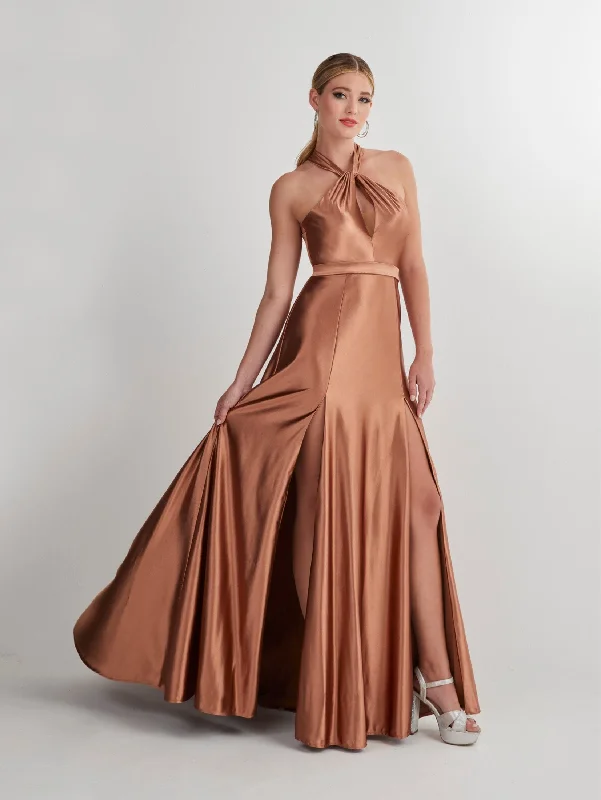 cocktail dresses with velvet fabric for winter elegance --Satin Halter Keyhole A-line Slit Gown by Studio 17 12902 cocktail dresses with velvet fabric for winter elegance --Satin Halter Keyhole A-line Slit Gown by Studio 17 12902
