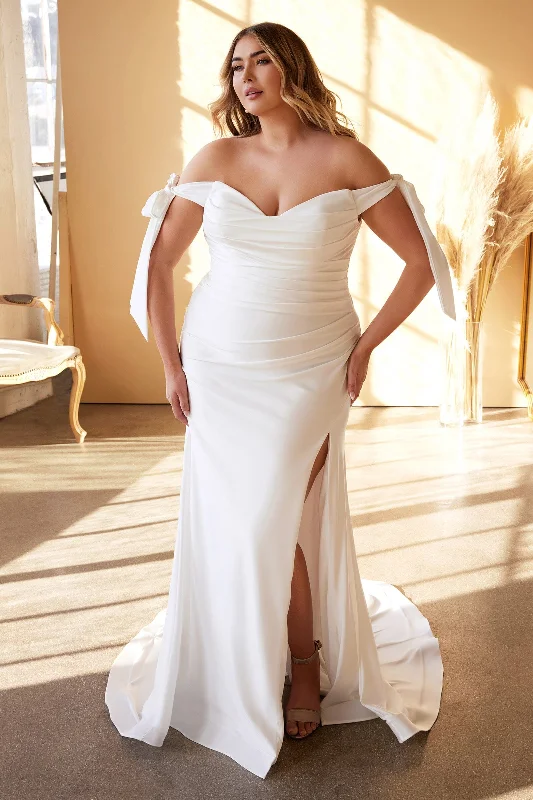 bridesmaid dresses with off-shoulder necklines for summer --Plus Size White Off Shoulder Gown by Cinderella Divine CD944WC bridesmaid dresses with off-shoulder necklines for summer --Plus Size White Off Shoulder Gown by Cinderella Divine CD944WC