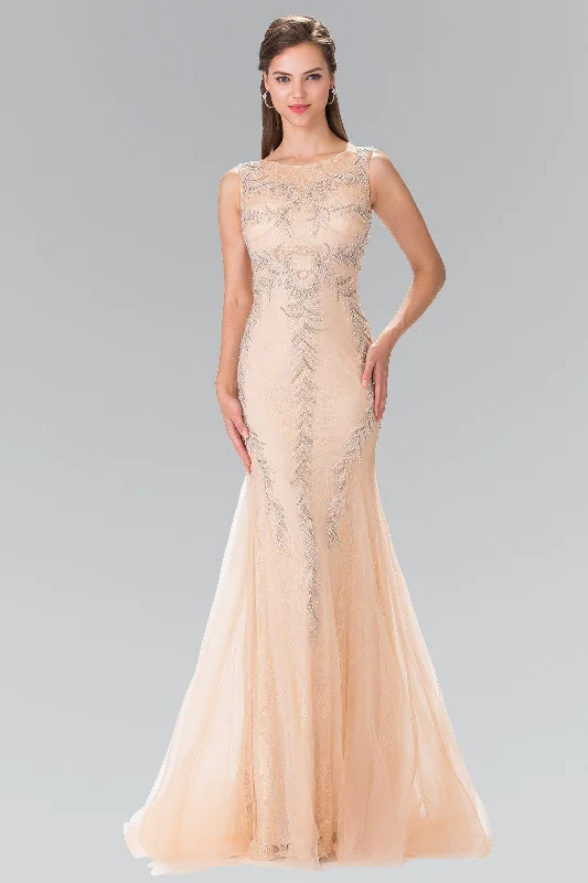 Trendy wedding guest dresses for a cocktail party reception -Long Sleeveless Beaded Lace Mermaid Dress by Elizabeth K GL2289 Trendy wedding guest dresses for a cocktail party reception -Long Sleeveless Beaded Lace Mermaid Dress by Elizabeth K GL2289
