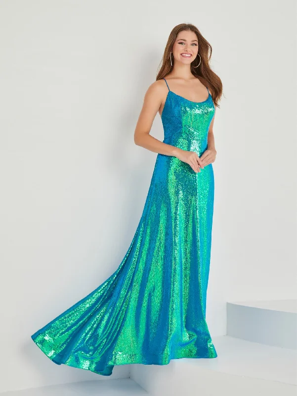 Wedding guest dresses with luxurious fabrics like satin and silk -Iridescent Sequin Sleeveless Gown by Tiffany Designs 16030 Wedding guest dresses with luxurious fabrics like satin and silk -Iridescent Sequin Sleeveless Gown by Tiffany Designs 16030