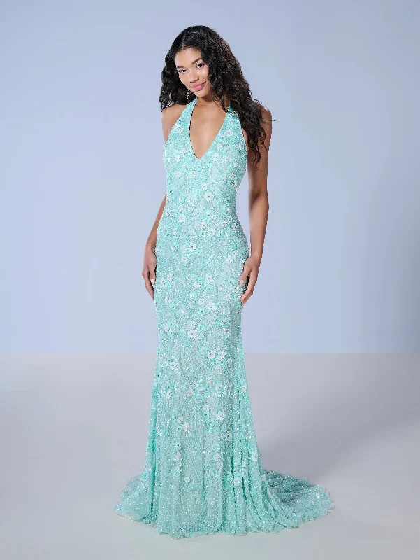 formal dresses for winter weddings with velvet and long sleeves --Floral Beaded Fitted Halter Gown by Tiffany Designs 16141 formal dresses for winter weddings with velvet and long sleeves --Floral Beaded Fitted Halter Gown by Tiffany Designs 16141