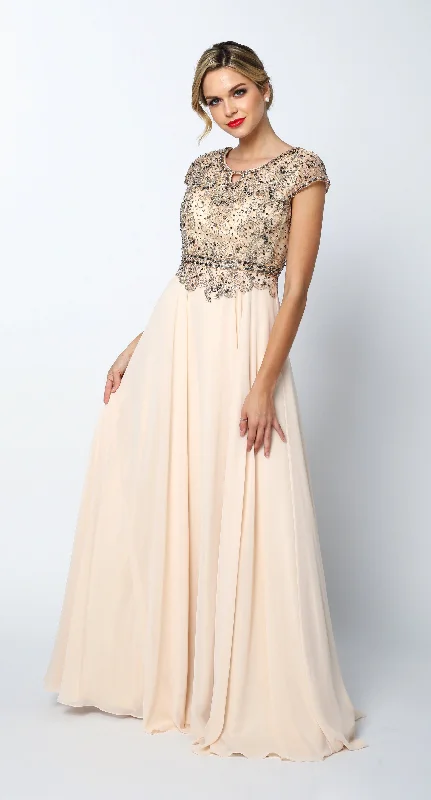 Best wedding guest dresses for a formal evening dinner -Long Cap Sleeve Chiffon Dress with Beaded Bodice by Juliet 657 Best wedding guest dresses for a formal evening dinner -Long Cap Sleeve Chiffon Dress with Beaded Bodice by Juliet 657