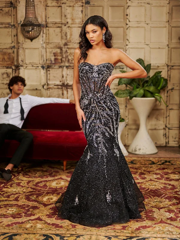 Wedding guest dresses in feminine floral prints -Beaded Sheer Corset Mermaid Dress by Tiffany Designs 16074 Wedding guest dresses in feminine floral prints -Beaded Sheer Corset Mermaid Dress by Tiffany Designs 16074