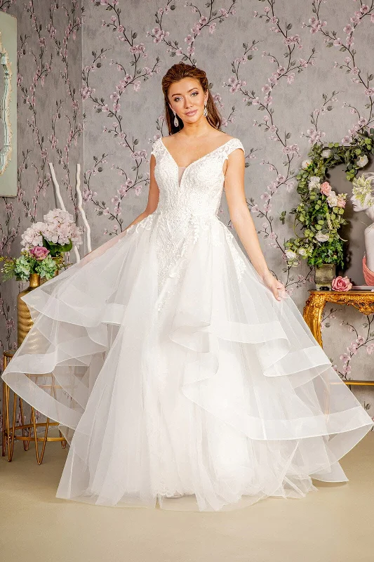 Elegant wedding guest dresses for traditional ceremonies -Cap Sleeve Tiered Layered Bridal Gown by GLS Gloria GL3341 Elegant wedding guest dresses for traditional ceremonies -Cap Sleeve Tiered Layered Bridal Gown by GLS Gloria GL3341