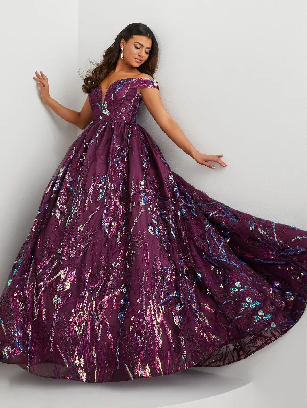 cocktail dresses with velvet bodices for winter glam --Sequin Print Off Shoulder A-line Gown by Panoply 14128 cocktail dresses with velvet bodices for winter glam --Sequin Print Off Shoulder A-line Gown by Panoply 14128