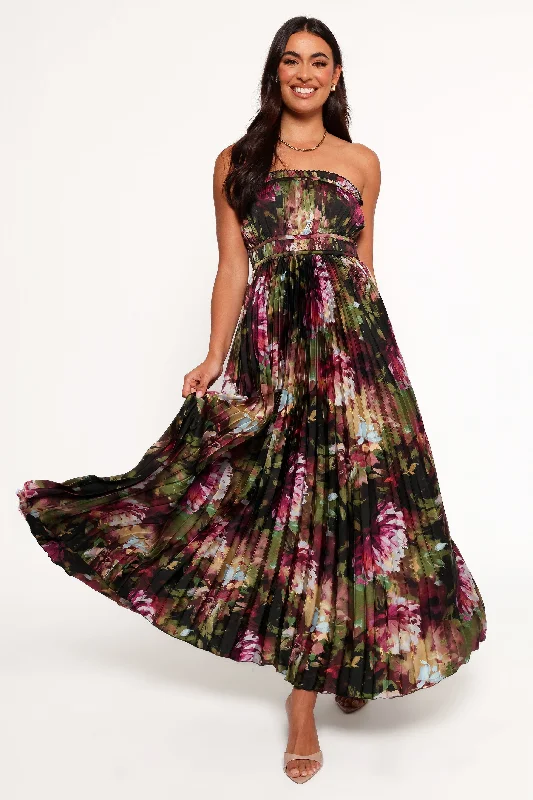 Wedding guest dresses for a beachside ceremony -Angelique Strapless Maxi Dress - Grey Blurred Floral Wedding guest dresses for a beachside ceremony -Angelique Strapless Maxi Dress - Grey Blurred Floral