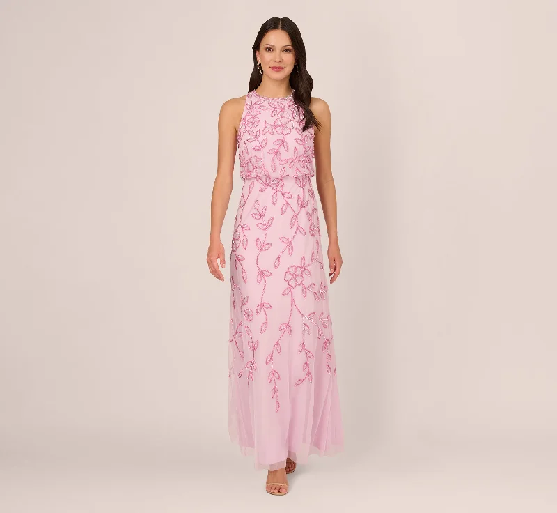 formal dresses with lace necklines for feminine touch --Sleeveless Blouson Mermaid Gown With Jasmine Beading In Pink Lace formal dresses with lace necklines for feminine touch --Sleeveless Blouson Mermaid Gown With Jasmine Beading In Pink Lace