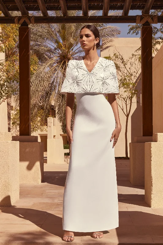 Agnella | White Embellished V-Neck Maxi Dress