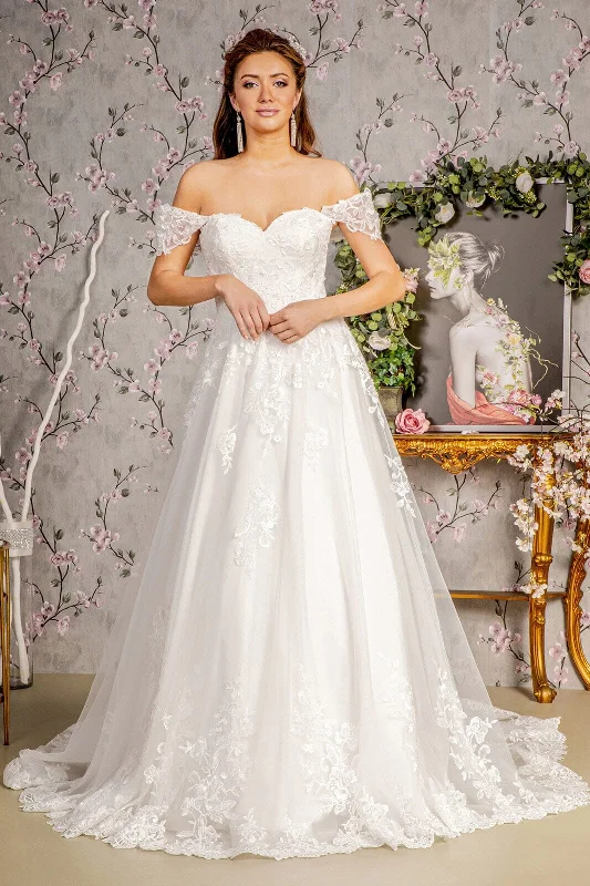 Wedding guest dresses with cap sleeves for a graceful look -Embroidered Off Shoulder Bridal Gown by GLS Gloria GL3481 Wedding guest dresses with cap sleeves for a graceful look -Embroidered Off Shoulder Bridal Gown by GLS Gloria GL3481