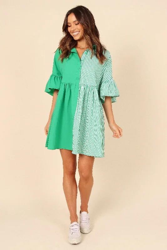 Vintage-inspired spring dresses for a retro vibe -Didi Frill Mini Dress - Green Stripe Vintage-inspired spring dresses for a retro vibe -Didi Frill Mini Dress - Green Stripe