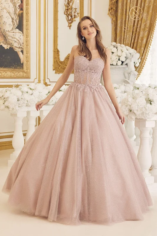 cocktail dresses with sequin skirts for party nights --Applique Strapless Ball Gown by Nox Anabel CU1102 cocktail dresses with sequin skirts for party nights --Applique Strapless Ball Gown by Nox Anabel CU1102