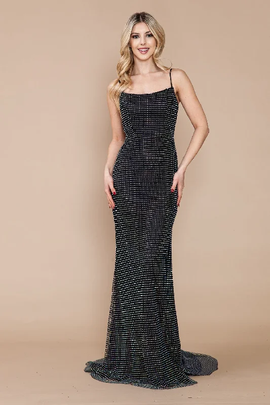 cocktail dresses with tiered skirts for playful movement --Fitted Rhinestone Beaded Sleeveless Slit Gown by Poly USA 9284 cocktail dresses with tiered skirts for playful movement --Fitted Rhinestone Beaded Sleeveless Slit Gown by Poly USA 9284