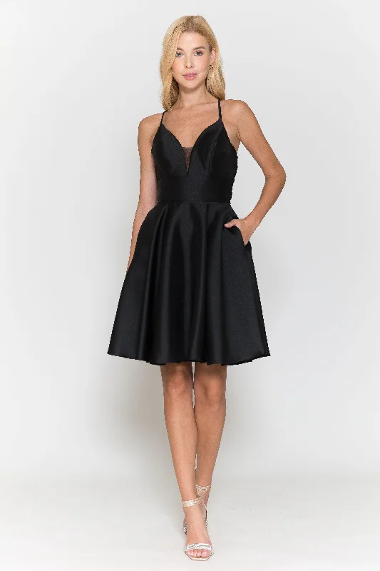 Comfortable graduation dresses with breathable materials -Short Mikado Pocket Dress by Poly USA 8698 Comfortable graduation dresses with breathable materials -Short Mikado Pocket Dress by Poly USA 8698