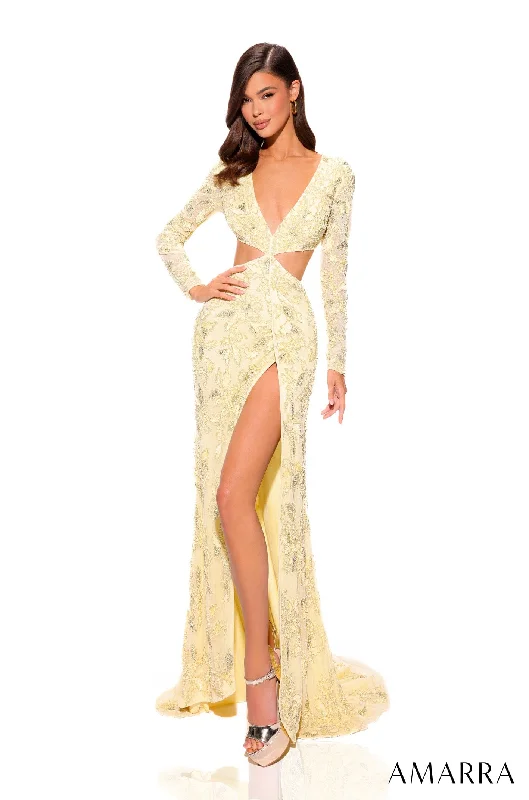 How to choose wedding guest dresses for different seasons -Fitted Embroidered Long Sleeve Cutout Gown by Amarra 94019 How to choose wedding guest dresses for different seasons -Fitted Embroidered Long Sleeve Cutout Gown by Amarra 94019