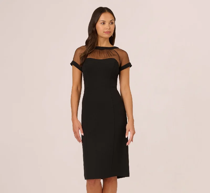 Comfortable spring dresses for school days -Short Sleeve Sheath Dress With Illusion Details In Black Comfortable spring dresses for school days -Short Sleeve Sheath Dress With Illusion Details In Black