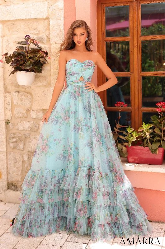 formal dresses for plus size women with A-line skirts --Print Strapless A-line Ruffled Gown by Amarra 88313 formal dresses for plus size women with A-line skirts --Print Strapless A-line Ruffled Gown by Amarra 88313