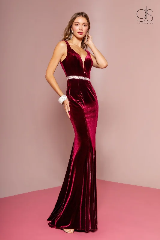 formal dresses with floral appliques for romantic looks --Long V-Neck Velvet Dress with Open Back by Elizabeth K GL2559 formal dresses with floral appliques for romantic looks --Long V-Neck Velvet Dress with Open Back by Elizabeth K GL2559