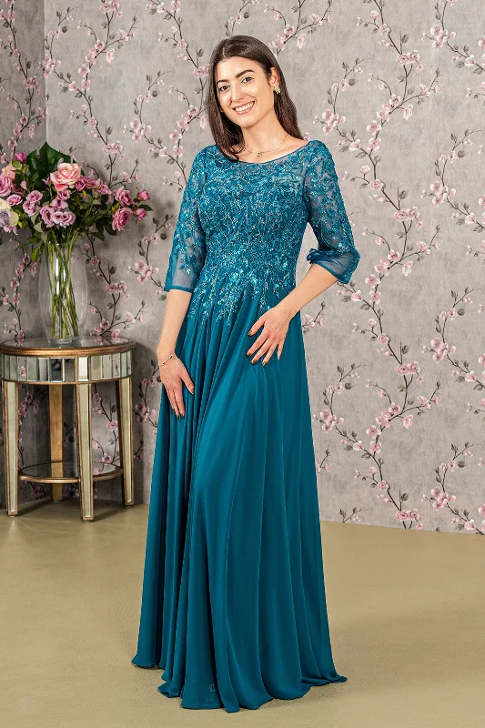Best dresses for wedding guests attending a garden wedding -Bead Applique 3/4 Sleeve A-line Gown by GLS Gloria GL3447 Best dresses for wedding guests attending a garden wedding -Bead Applique 3/4 Sleeve A-line Gown by GLS Gloria GL3447