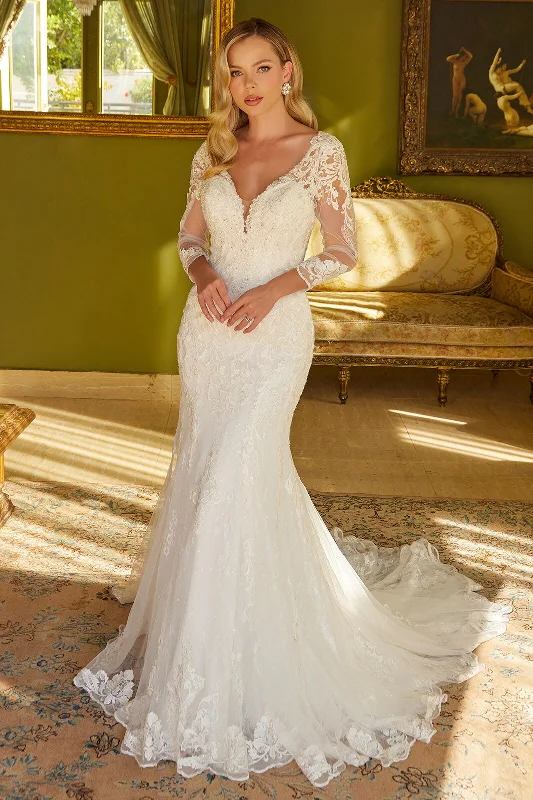 cocktail dresses with floral patterns for spring events --Fitted Long Sleeve Bridal Gown by GLS Gloria GL3535