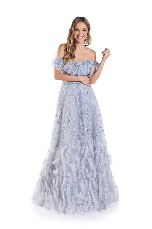 cocktail dresses with satin fabric for smooth texture --Off Shoulder Feather A-line Gown by Lucci Lu C8052 cocktail dresses with satin fabric for smooth texture --Off Shoulder Feather A-line Gown by Lucci Lu C8052