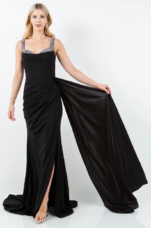 cocktail dresses with open shoulder designs for summer --Sleeveless Slit Gown by Cinderella Couture 8283J