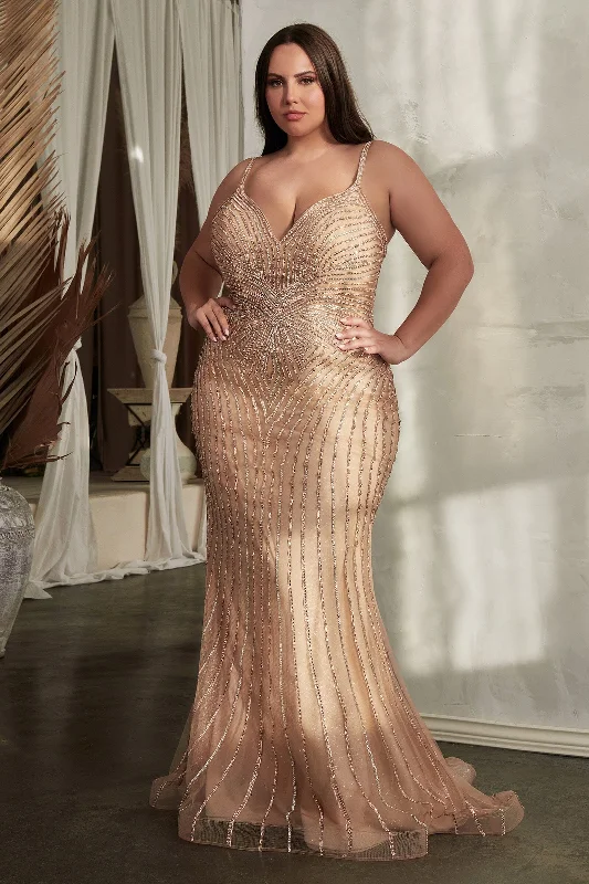 formal dresses for winter balls with faux fur accents --Plus Size Fitted Beaded Sleeveless Gown by Ladivine CD845C formal dresses for winter balls with faux fur accents --Plus Size Fitted Beaded Sleeveless Gown by Ladivine CD845C