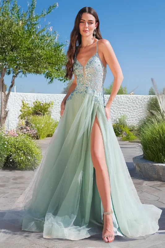 cocktail dresses with adjustable straps for comfortable fit --Sleeveless A-line Slit Gown by Amelia Couture TM1028 cocktail dresses with adjustable straps for comfortable fit --Sleeveless A-line Slit Gown by Amelia Couture TM1028