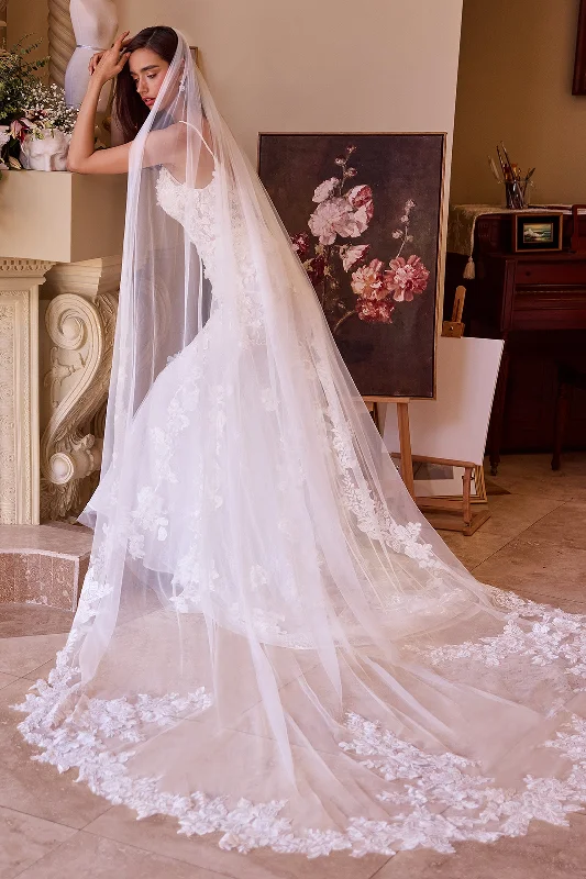 Wedding guest dresses with tiered skirts for maximum volume -Floral Scalloped Lace Royal Veil by Ladivine V010 Wedding guest dresses with tiered skirts for maximum volume -Floral Scalloped Lace Royal Veil by Ladivine V010
