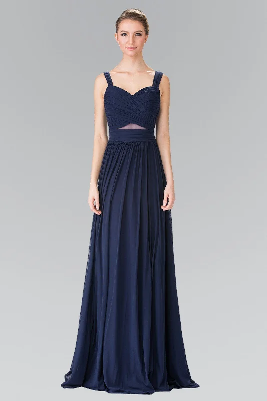 cocktail dresses with lace trims for delicate accents --Long Sleeveless Pleated Dress with Front Cutout by Elizabeth K GL2366