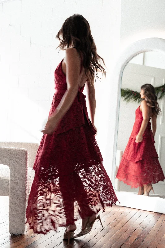 Classic A-line dresses for wedding guest outfits -Elijah Maxi Dress - Red