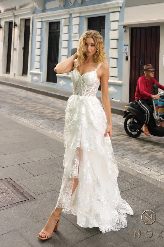 formal dresses with high necklines for modest fashion lovers --Applique Sleeveless Tiered Slit Gown by Nox Anabel T1335 formal dresses with high necklines for modest fashion lovers --Applique Sleeveless Tiered Slit Gown by Nox Anabel T1335