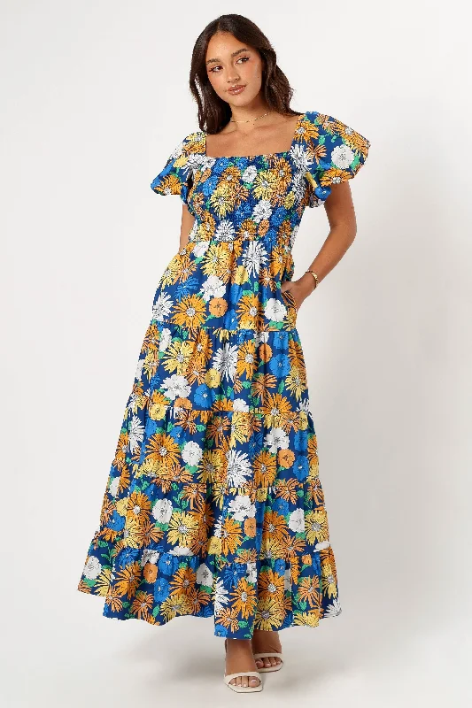 cocktail dresses with wrap skirts for adjustable fit --Elsie Short Sleeve Maxi Dress - Denim Blue cocktail dresses with wrap skirts for adjustable fit --Elsie Short Sleeve Maxi Dress - Denim Blue