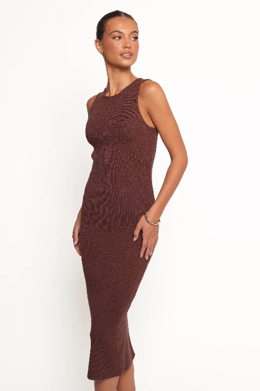 Spring dresses for long-lasting comfort and style -Hollis Midi Dress - Chocolate