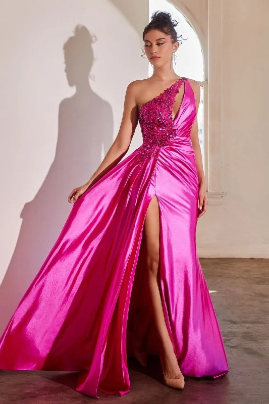 chiffon formal dresses for summer weddings outdoor --Embellished One Shoulder Satin Gown by Ladivine CDS454 chiffon formal dresses for summer weddings outdoor --Embellished One Shoulder Satin Gown by Ladivine CDS454