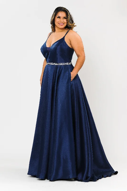 Trendy tiered dresses for wedding guests who want to stand out -Plus Size Long Deep V-Neck Mikado Dress by Poly USA W1106 Trendy tiered dresses for wedding guests who want to stand out -Plus Size Long Deep V-Neck Mikado Dress by Poly USA W1106