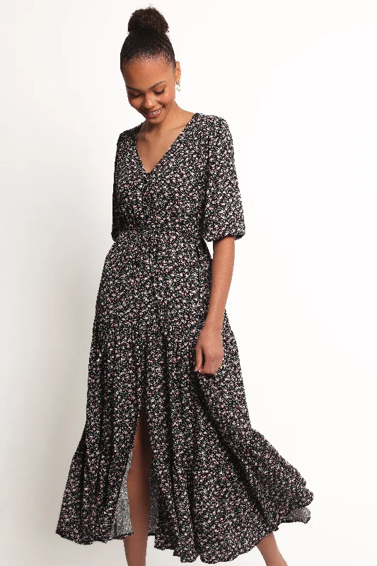 Spring dresses for a beach party with stylish cuts -Kelda Dress - Black Rosebud Floral Spring dresses for a beach party with stylish cuts -Kelda Dress - Black Rosebud Floral