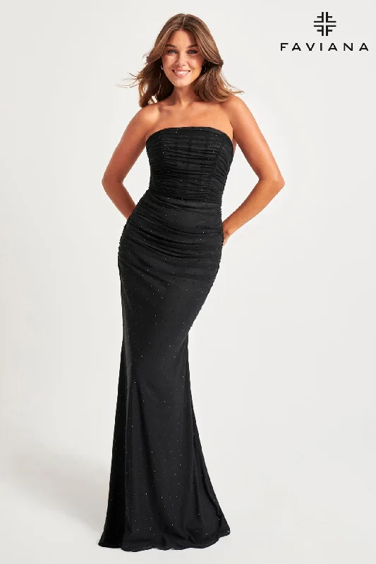 cocktail dresses with open backs for summer events --Beaded Mesh Fitted Strapless Gown by Faviana 11040 cocktail dresses with open backs for summer events --Beaded Mesh Fitted Strapless Gown by Faviana 11040