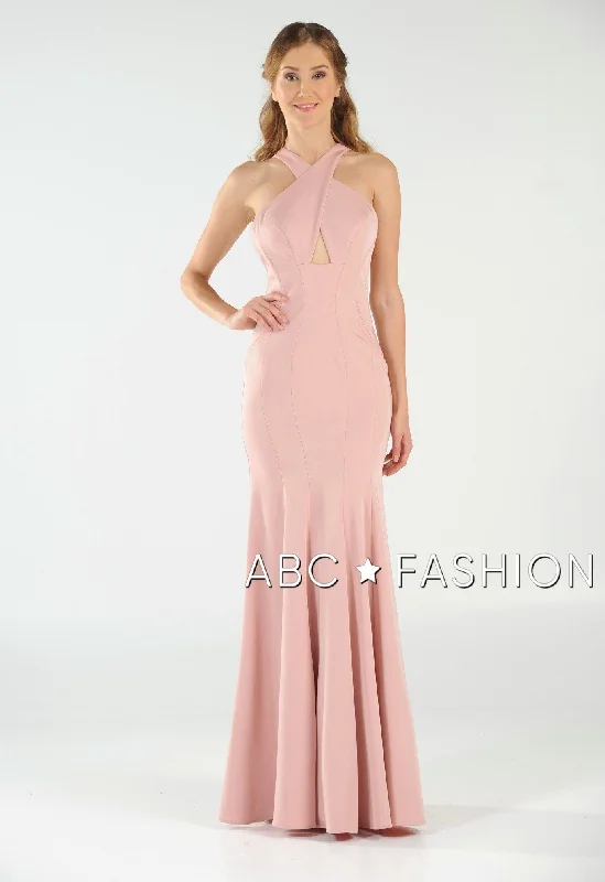 cocktail dresses with ruched bodices for flattering fit --Fit and Flare Long Dress with Keyhole Bodice by Poly USA 8058 cocktail dresses with ruched bodices for flattering fit --Fit and Flare Long Dress with Keyhole Bodice by Poly USA 8058