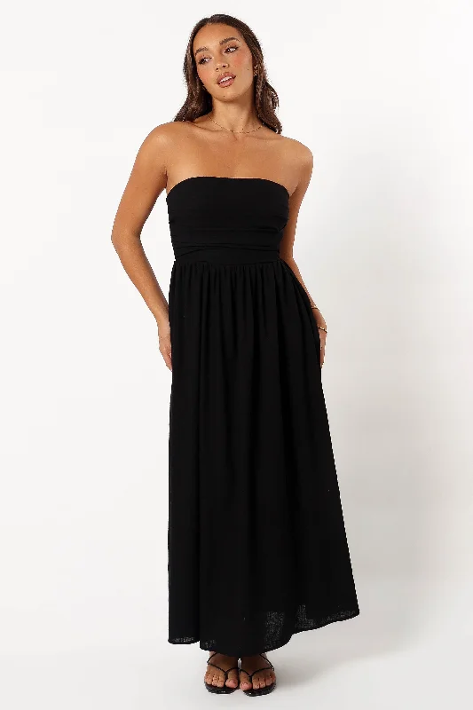 Spring dresses with button-down details for a classic look -Kayt Strapless Dress - Black Spring dresses with button-down details for a classic look -Kayt Strapless Dress - Black