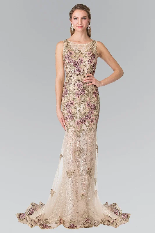 cocktail dresses with layered skirts for dramatic effect --Long Floral Embroidered Lace Dress by Elizabeth K GL2269